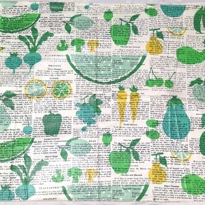 Vintage F. Schumacher "Home Grown" Vegetables Recipe Fabric Sample 26" X 36" SEE